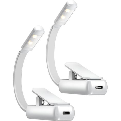 Lot de 2 lampes de lecture de chevet rechargeables , Lampe de lecture LED à pince avec luminosité réglable en continu (1/5)