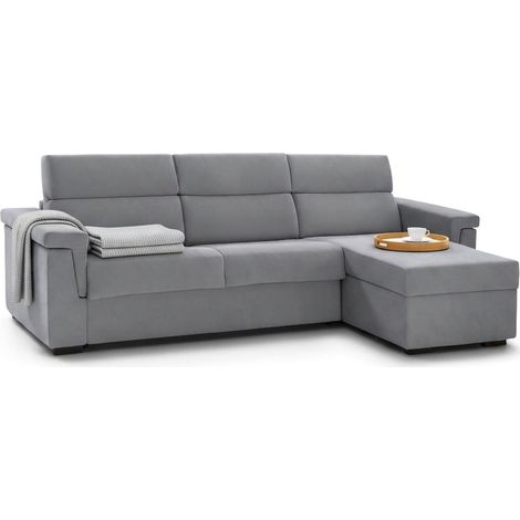 Schlafsofa mit Ottomane, Ganzaria, abziehbar, Stauraum, Made in Italy, wasserabweisend, multifunktionsfähig, 285x160 cm, Grau