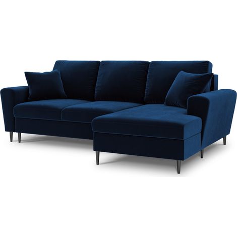 Canapé d'angle droit convertible + box 4 places velours bleu roi (1/5)