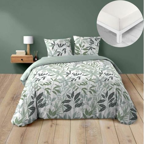 Pack Parure de couette VOLTINE 240 x 220 cm – Coton 42 fils – + Drap Housse 140x190 cm Blanc