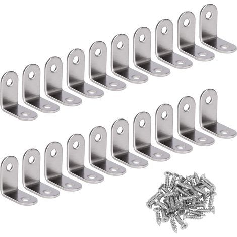 Angle Droit Support Inox 90 Degrés Support De Coin support d'angle en forme de L Fixation Équerre Livré Avec Vis Argent 20 Pièces 303016mm (1/5)