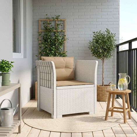 Fauteuil de Jardin 1 Place Aspect Rotin en PP Blanc avec Coussins Taupe 68 x 62 x 70 cm - PANGIVO (1/5)