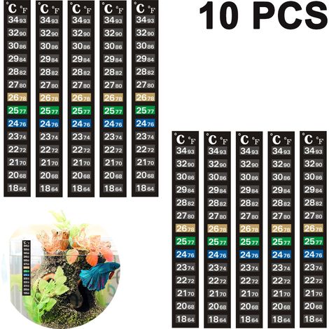 Thermometre Autocollant Aquarium - 13 x 8 cm - Indicateur Bicolore Celsius Fahrenheit - Pour Poissons Crevettes Tortues - 10 Pièces (1/5)