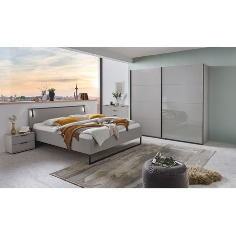 Chambre à coucher complète adulte ( lit adulte 180 x 200 cm+ Commode + chevet+ Armoire ) coloris Gris, rechampis graphite (1/5)