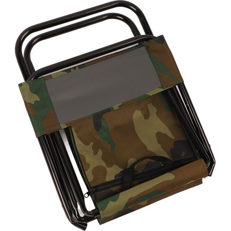 Chaise de camping pliante portable en toile Oxford et structure en acier, avec sac de rangement, idéale pour la pêche, les pique-niques et la plage (camouflage). (1/5)
