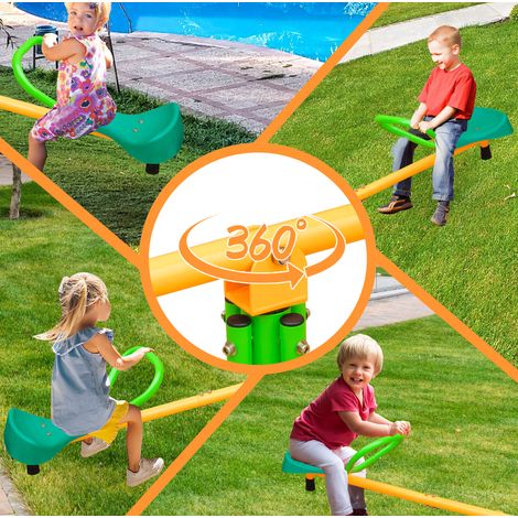 Doppel-Kinderwippe 180,34 cm Grün-Gelb mit Eisen- und Kunststoffgestell (1/5)