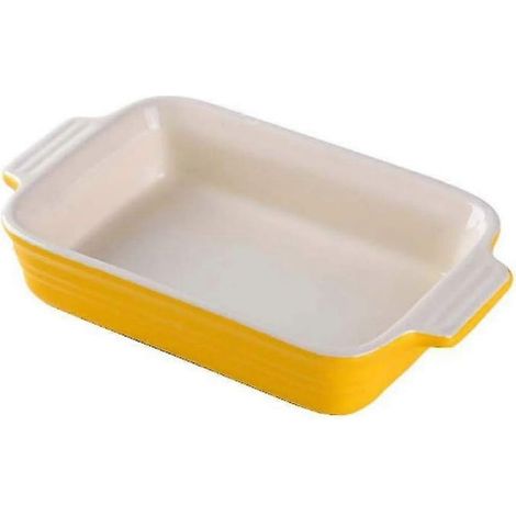 Plat à four rectangulaire en céramique jaune avec poignée - Plat à lasagnes individuel (1/3)