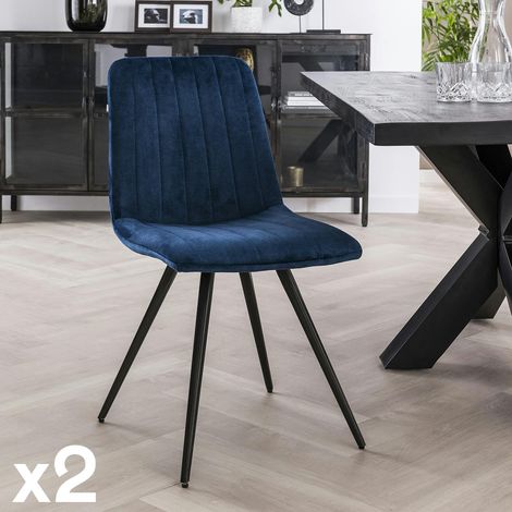 Chaise de salle à manger en velours bleu JAVA (lot de 2) (1/5)