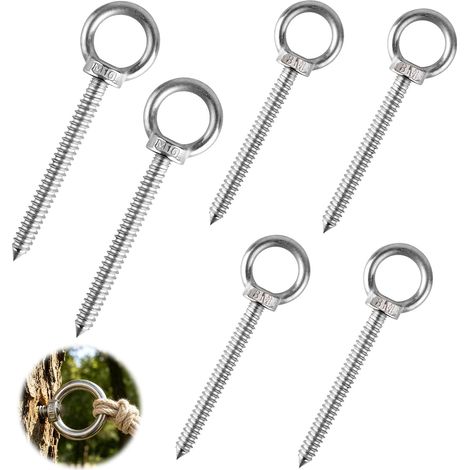 Boulon à Œil en Acier Inoxydable, Lot Mixte 2 M10 x 80 mm et 4 M8 x 80 mm, Vis à Anneau, Crochet à Œillet pour Fixation et Suspension, Argent, pour Mur, Plafond, Jardin, Garage, Atelier Abri (1/5)