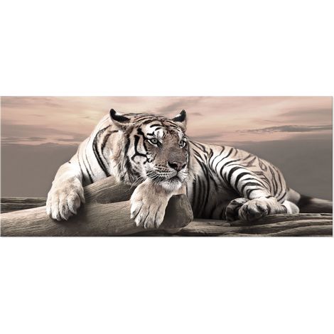 Lupia - Quadro moderno Canvas Prime TIGRE 38x90 cm, Stampa su Tela tema animali, Telaio in Fibra di Legno, per soggiorno capezzale camera da letto, ufficio