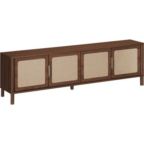 Meuble TV vintage décor bois et cannage 4 portes 160cm noyer - Etta (1/5)