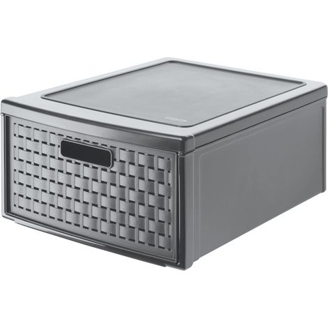 Boîte Rangement à Tiroir 19,2 L en PP Effet Rotin Anthracite (1/5)