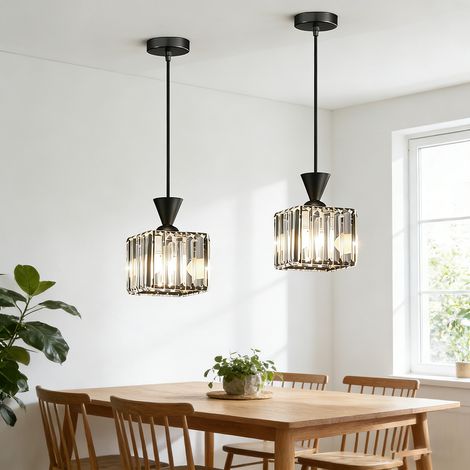 Lot de 2 lustres LED modernes, plafonnier en cristal, suspension à hauteur réglable, lampe de chevet LED, 3 températures de couleur (φ13cm, carré) (1/5)