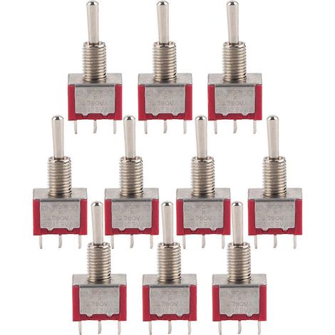 10 Stück Ein/Aus-Ein-Taster, DPDT, 6-polig, 6 mm, 2 A + 250 V AC, 5 A + 125 V AC (1/4)