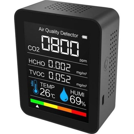 Détecteur CO2 - Capteur Qualité Air Multifonctionnel HCHO TVOC Température Humidité - Plage 400-5000 ppm - Précision 10 ppm - 89 x 70 x 35 mm (1/4)