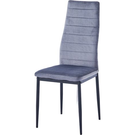Lot 6 Chaises Salle à Manger Tolia Velours Gris Pieds Métal Noir (1/4)