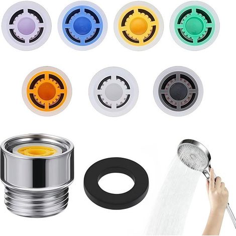 Set di 9 riduttori di flusso per il risparmio idrico della doccia. Riduttore di flusso universale per soffioni doccia. Attacco per il risparmio idrico G1/2 da 4 a 12 litri. (1/5)