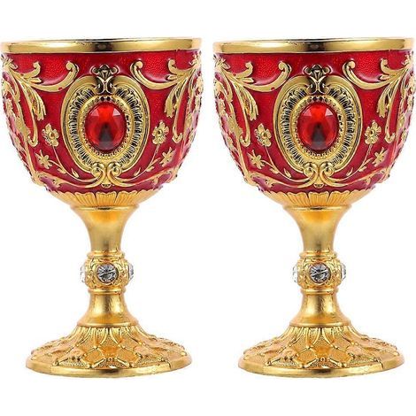 Lot de 2 verres à liqueur vintage en alliage, décorés en relief, pour vin, alcool, cocktail ou whisky. Petits verres à liqueur.-7.00X4.30X4.30CM-Red (1/3)