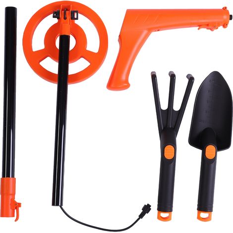 Kids Metal Detector Kit, Portable Detector with 2 Inch LED Screen, 6" Coil, Includes Shovel and Rake, Outdoor Adventure Toy for Beginners Orange