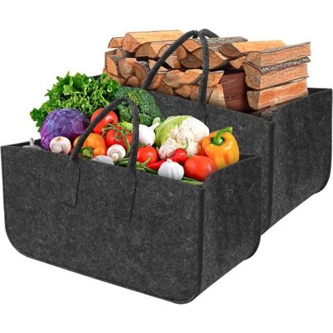Panier Rangement,2 Pièces Grand Sac en Feutre Avec Anse,Journal ou bois de chauffage 50x25x25 CM (1/4)