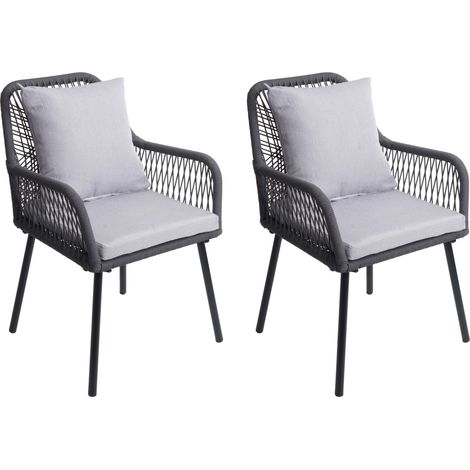Set de 2 chaises de jardin HWC-O12, coussin d'assise/de dossier Outdoor aluminium corde tr (1/5)