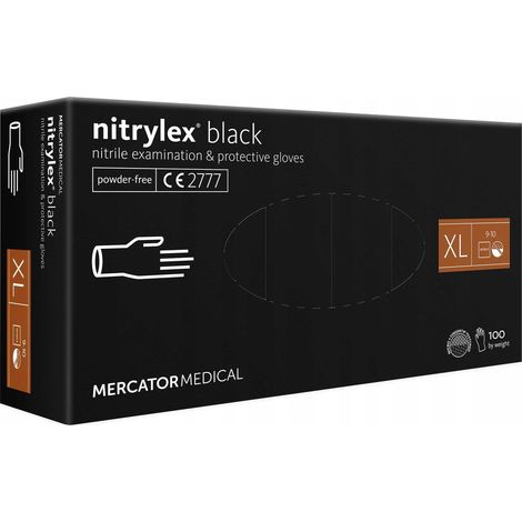 Guantes de nitrilo, 100 unidades / Negros / Talla: 10 - XL / Nitrylex Negro