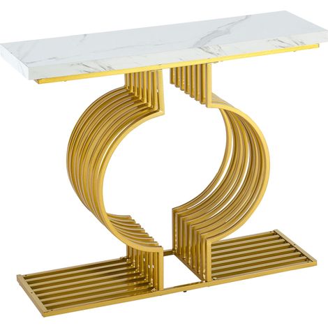 Mesa de centro sencilla y moderna de 100 x 35 x 80 cm, con tablero blanco brillante y capacidad de carga de hasta 30 kg. Ideal para salón, estudio, apartamento u oficina. (1/5)