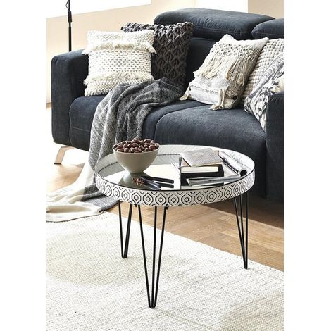 Table basse coloris noir-blanc - H 46 x Ø 65 cm