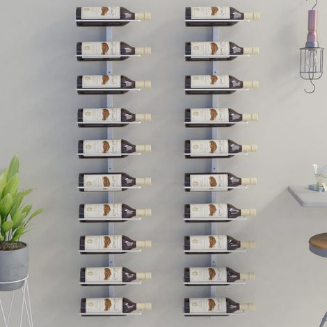 vidaXL Portavini da Parete per 10 Bottiglie 2 pz Bianco in Metallo