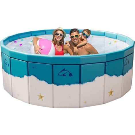 Piscine Pliable 120 cm sans Gonflage avec Clôture de Sécurité - Bassin de Jeu Intérieur/Extérieur Thème Océan pour Enfants