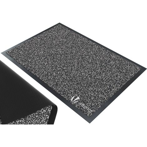 Vounot – Tapis de porte rectangulaire 90x120cm – Antidérapant en polypropylène et vinyle – Lavable à 30° – Gris-Noir pour entrée et balcon