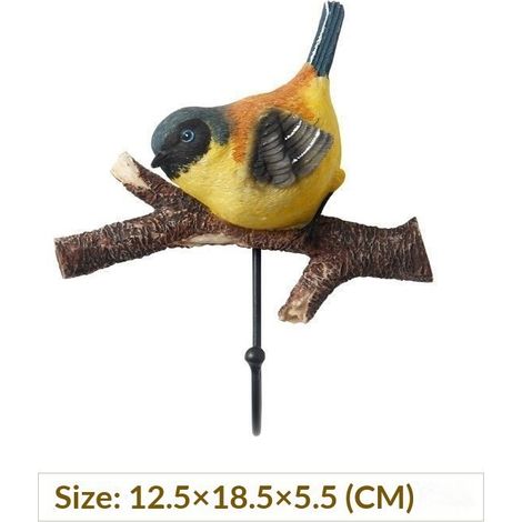 Patère murale créative en forme d'oiseau, porte-clés, entrée, décoration rustique, oiseau jaune (1/5)
