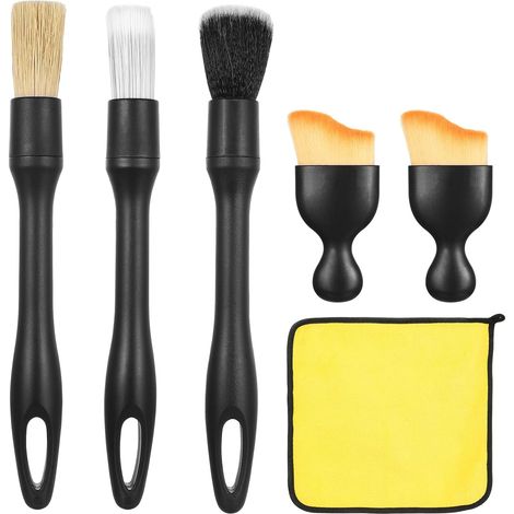 6 Pcs Auto Detailing Brush, Car Interior Cleaning Brush, Car Cleaning Brush, Detail Cleaning Brush for Rims, Seats, Dashboard, Exterior, Microfibre Towel (1/5)