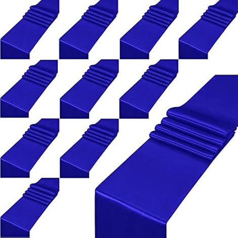 12 pièces chemin de table satin bleu 30x275 cm, décoration mariage banquet anniversaire