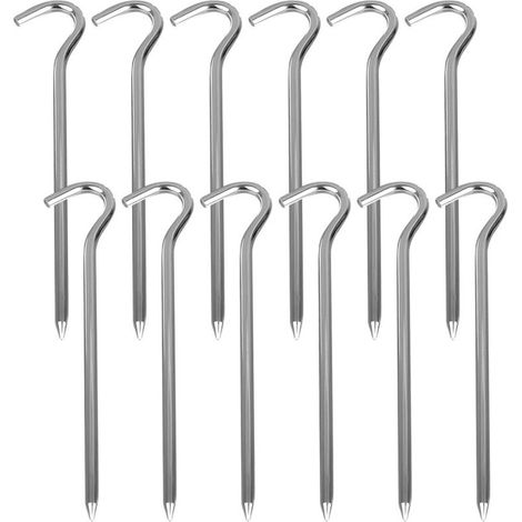 Lot de 12 Pcs Piquets de Tente,18 cm Piquets de Fixation Sol, Clous de Tente avec Pointe ciseau à l'extrémité,pour Le Camping et l'extérieur Pique-Nique Randonnée Pêche(Argent) (1/5)