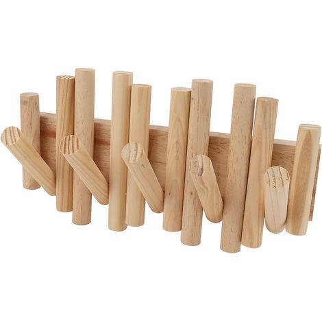 Patère murale multifonctionnelle en bois massif pour manteaux et chapeaux, avec 5 crochets, idéale pour l'entrée, la chambre ou le vestiaire. (1/5)