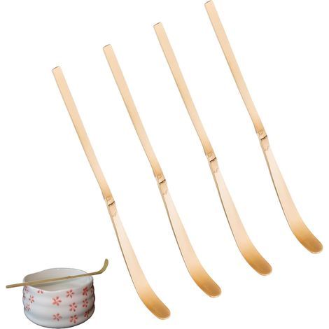 Lot De 4 Cuillères En Bambou Naturel,Cuillère À Matcha En Bambou,Paquet De 2 Cuillères À Café,Accessoires Décoratifs Inspirés Du Rituel De La Cérémonie Du Thé Matcha Japonais– Objets D’Artisanat Zen (1/5)