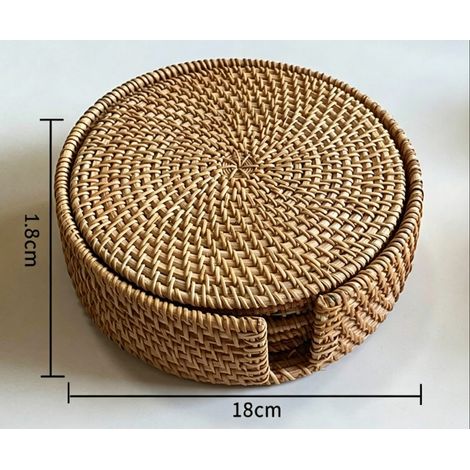 Tapis isolant thermique en rotin tissé à la main, 16 cm, lot de 6, couleur bois naturel, protection de 0,5 cm pour les casseroles et les services à thé. (1/5)