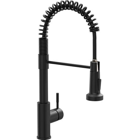Kitchen Faucet with Pull-Out Sprayer and 2 Spray Modes, Supplied with 2 Spouts, 360° Rotating Kitchen Mixer Tap, Hot & Cold Available, Stainless Steel Kitchen Faucet, Black