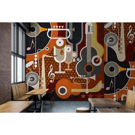 Papier peint panoramique design idéal pour salon Tapisserie panoramique originale motif guitarre Papier peint panoramique idéal pour bureau (1/3)