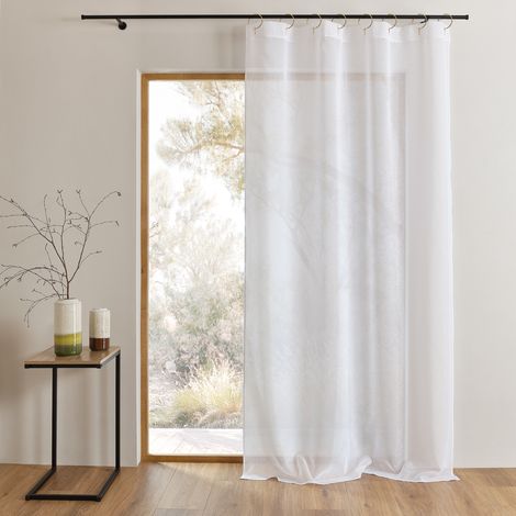 Voilage blanc avec anneaux fins et dorés amovibles Blanc 140x240 cm