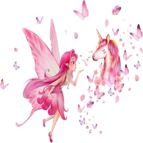 Sticker Mural - Papillon Fée Licorne - Décoration Chambre Enfant - Réutilisable Amovible - 1 Pièce