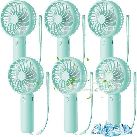 Mini ventilador portátil potente de 6 piezas – 3 velocidades – Con soporte – Recargable por USB – Para pestañas – Maquillaje – Oficina – Playa – Viajes (Verde) (1/5)