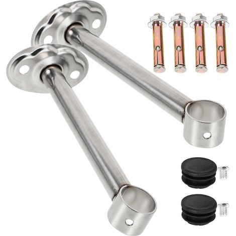 Un ensemble de supports de tringle à rideau de douche en acier inoxydable argenté, adaptés aux tringles à vêtements. (1/5)