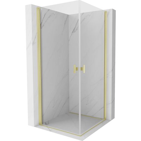 Mexen Mist-B Duo Duschkabine Schwingtür 75 x 75 cm, transparent, gebürstetes Gold - 8A2-075-075-55-00