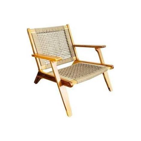 Fauteuil bas en bois dAcacia FSC et en resine tressee - 1 personne - Merida - Vert olive