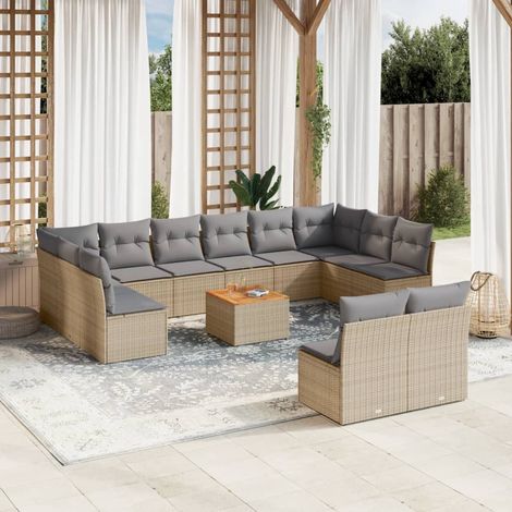 Set sofás de jardín con cojines 13 pzas ratán sintético beige vidaXL (1/3)