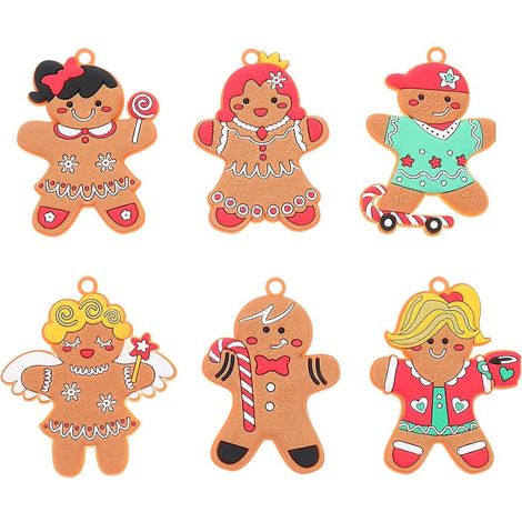 Lot de 6 décorations de Noël en forme de bonhomme en pain d'épice à suspendre au sapin.-7x5cm-Colorful (1/3)