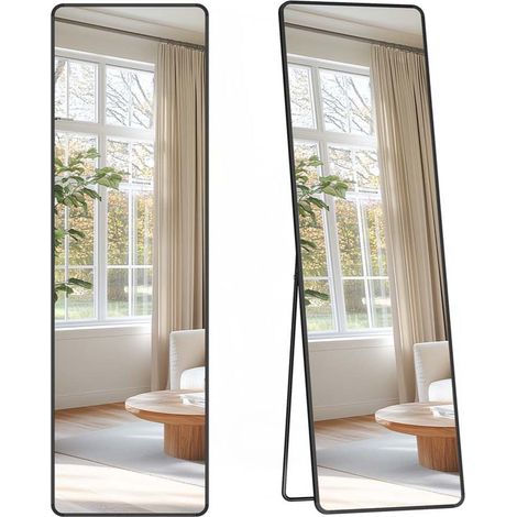 Specchio a figura intera 150 x 40 cm specchio rettangolare autoportante con cornice in lega di alluminio e vetro temperato per camera da letto soggiorno o guardaroba nero 120006610