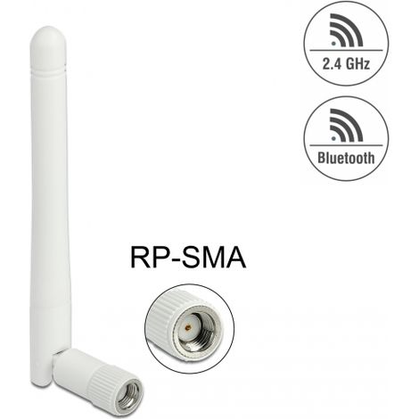Delock Antena WLAN 802.11 b/g/n macho RP-SMA 2 dBi omnidireccional con uniÃ³n de inclinaciÃ³n blanco